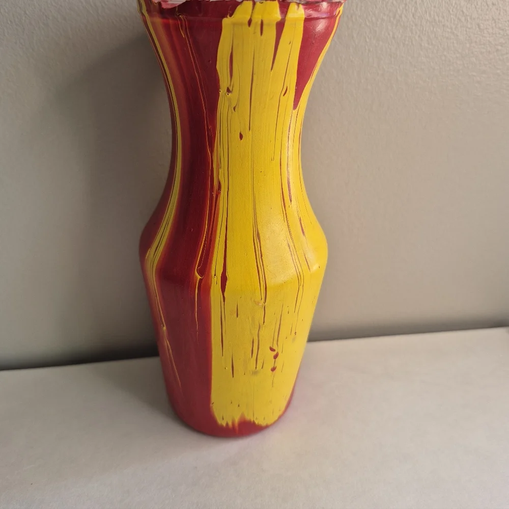 Floral Arrangement in Red and Yellow Vase Hand Poured